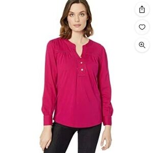 Ralph Lauren Pink Button Cuffed V-Neck Top